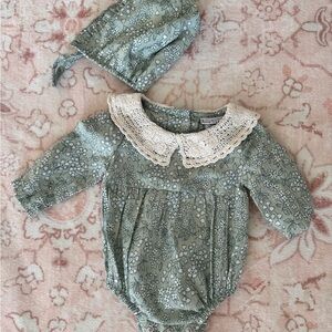 Nicole Miller Sage Floral Bodysuit with Lace Collar